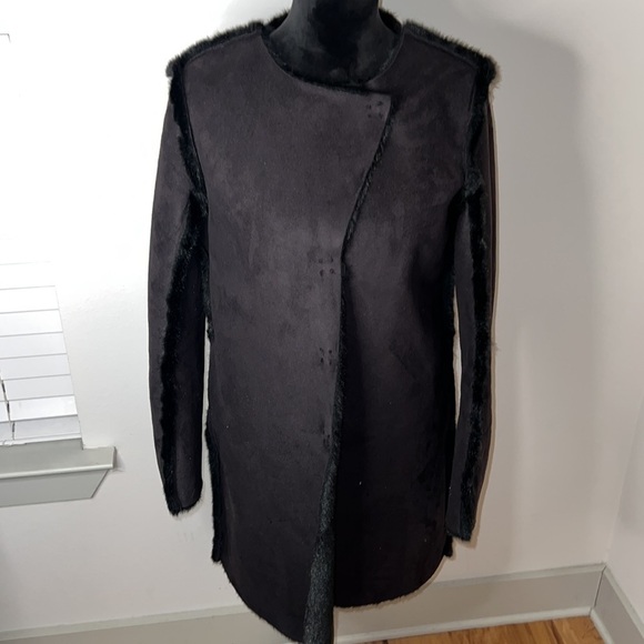 H&M faux suede coat faux fur lined soft winter cozy Sz 8 - Picture 3 of 9